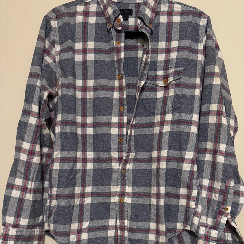 J. Crew Gray and Red Plaid Casual Shirt